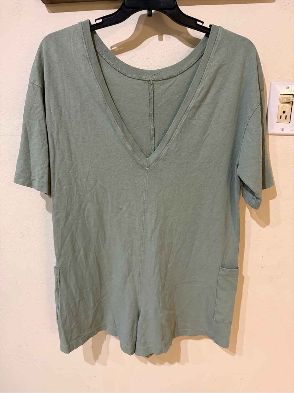 Double Zero Sage Short-Sleeve Romper with Front Pockets - Picture 6 of 9